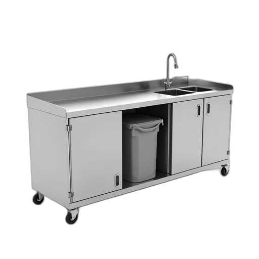 furniture, staff, 3d render, stainless, steel, commercial, kitchen, cart transparent PNG cut-out