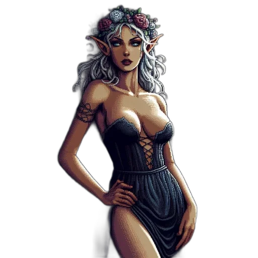 dress, fantasy art, concept art, comic book art, pixel art, dark, earth tones, monochrome transparent PNG cut-out