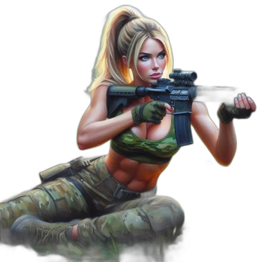 weapon, concept art, comic book art, fantasy art, pixel art, woman, green, camouflage transparent PNG cut-out