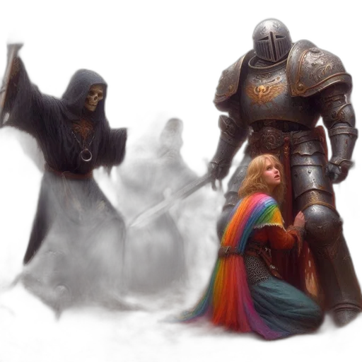 sword, dress, concept art, fantasy art, 3d render, comic book art, fog, snow transparent PNG cut-out