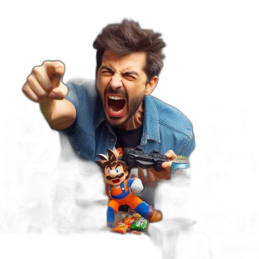 concept art, 3d render, cartoon, pixel art, man, passionately, engrossed, video transparent PNG cut-out