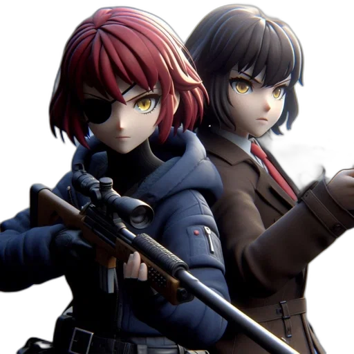 weapon, jacket, concept art, 3d render, anime, photorealistic, two, armed transparent PNG cut-out