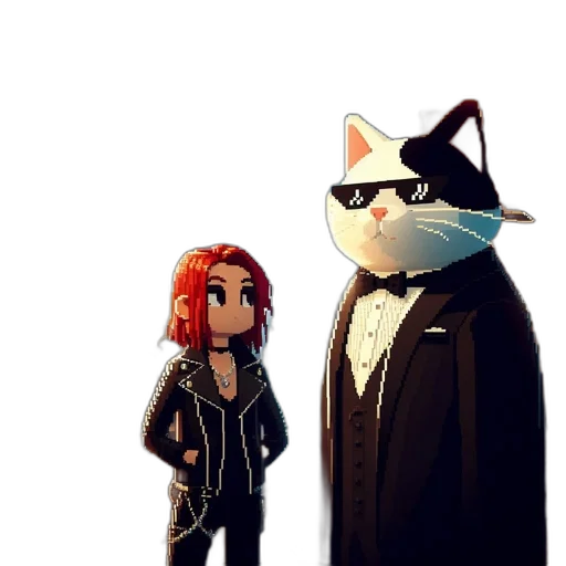 jacket, staff, concept art, cartoon, comic book art, pixel art, fire, city street transparent PNG cut-out