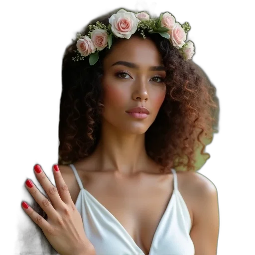 crown, jewelry, dress, flower, photorealistic, oil painting, fantasy art, earth tones transparent PNG cut-out