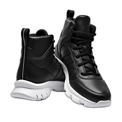 shoes, 3d render, photorealistic, concept art, monochrome, pair, black, white transparent PNG cut-out