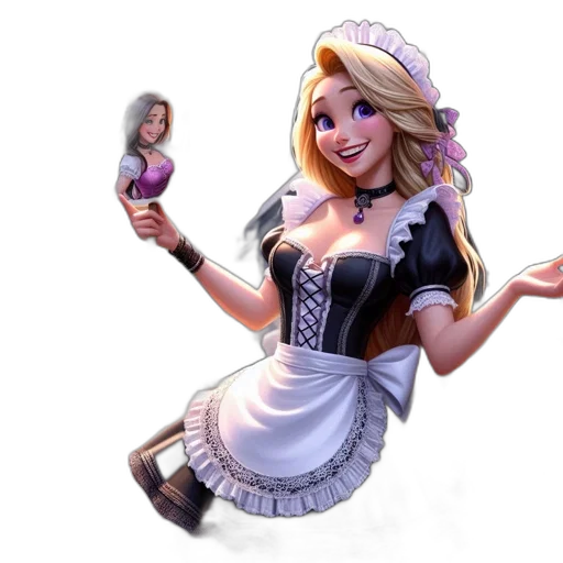 dress, staff, robot, weapon, 3d render, concept art, fantasy art, cartoon transparent PNG cut-out