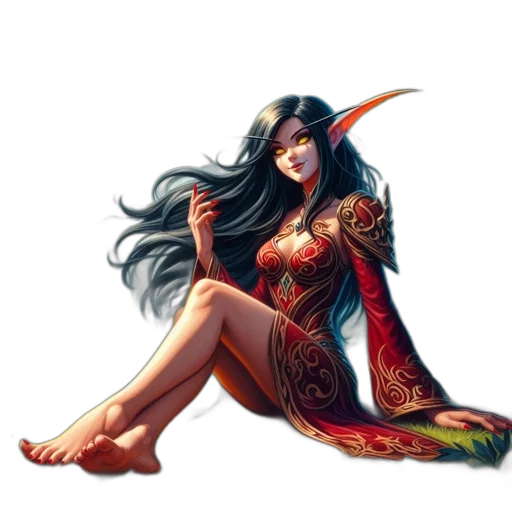 dress, dragon, fantasy art, concept art, pixel art, comic book art, red, elfin transparent PNG cut-out