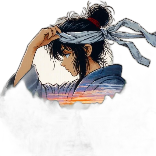 mask, jacket, hair, hat, concept art, comic book art, anime, watercolor transparent PNG cut-out