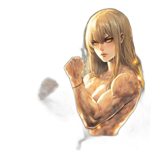 weapon, hair, concept art, anime, watercolor, photorealistic, golden, animated transparent PNG cut-out