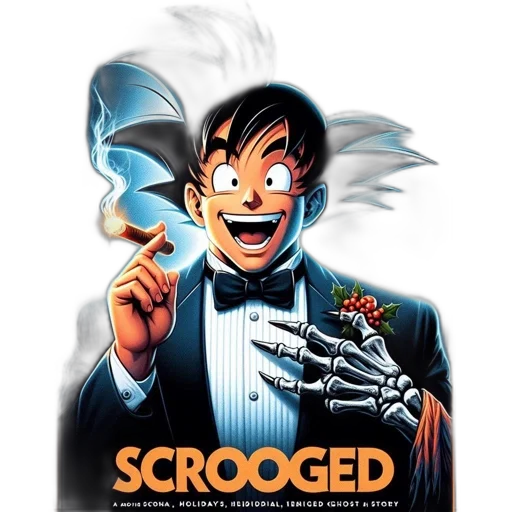 concept art, comic book art, cartoon, fire, poster, scrooged, animated, goku-like transparent PNG cut-out
