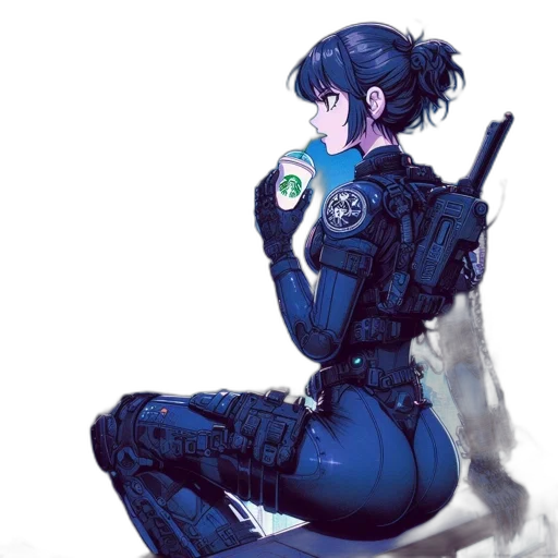 robot, weapon, cyberpunk, concept art, pixel art, watercolor, outer space, blue transparent PNG cut-out