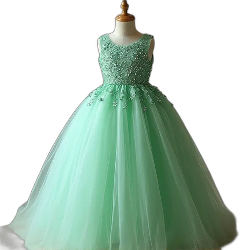 dress, 3d render, photorealistic, green, pastel, girl, princess, sequins transparent PNG cut-out