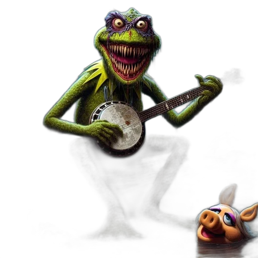 creature, concept art, 3d render, fantasy art, photorealistic, kermit, menacing-looking, miss transparent PNG cut-out