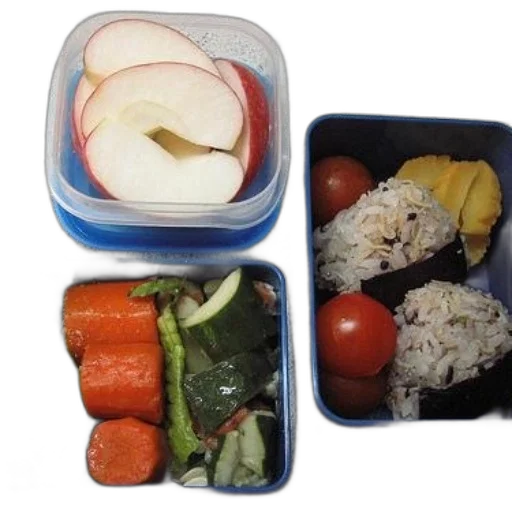 food, monochrome, bento, box, rice, balls, vegetables, apple transparent PNG cut-out