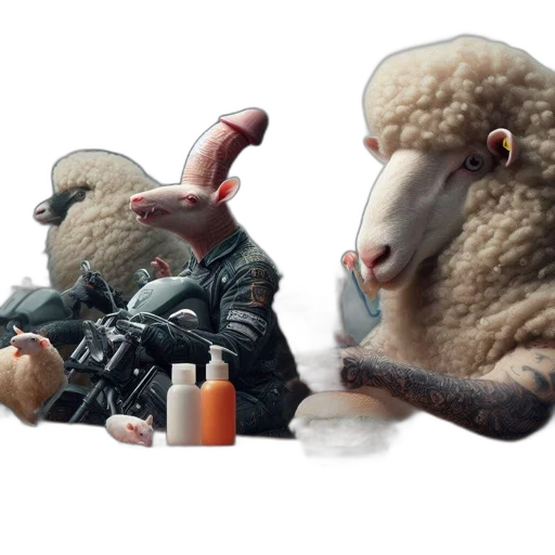 concept art, 3d render, photorealistic, outer space, anthropomorphic, sheep, occupy, cafe transparent PNG cut-out