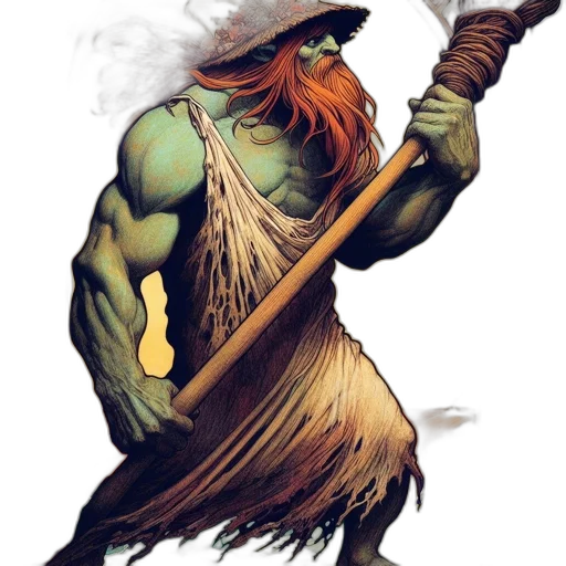 staff, sword, hat, dragon, fantasy art, concept art, comic book art, green transparent PNG cut-out