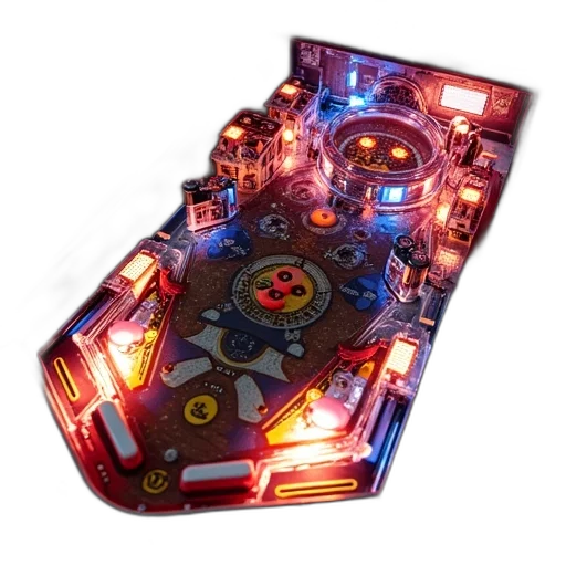 weapon, robot, cyberpunk, concept art, neon lights, star, wars, pinball transparent PNG cut-out