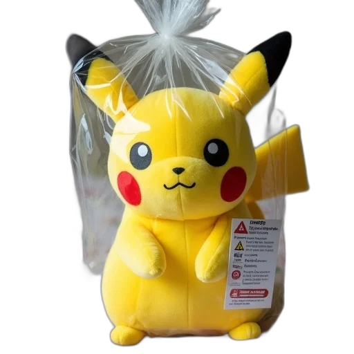 animal, yellow, pikachu, plush, toy, inside, clear, plastic transparent PNG cut-out