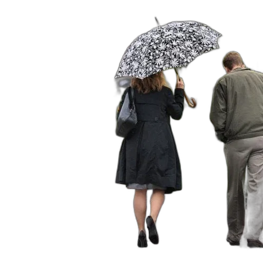 umbrella, jacket, dress, rain, woman, black, coat, walks transparent PNG cut-out