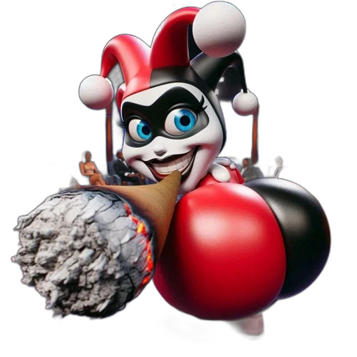 robot, animal, creature, 3d render, concept art, harley, quinn, playful transparent PNG cut-out