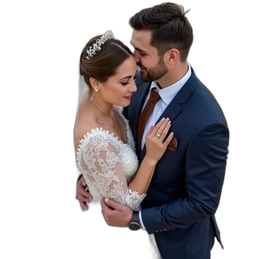dress, bride, groom, embracing, each, other, wearing, white transparent PNG cut-out