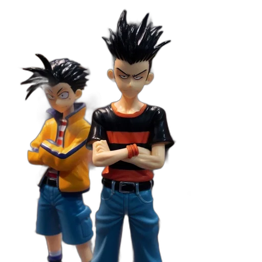 3d render, concept art, cartoon, anime, figurines, display, prominently, spiky-haired transparent PNG cut-out