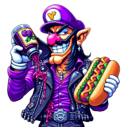 food, weapon, animal, jacket, pixel art, vaporwave, concept art, pixelated transparent PNG cut-out