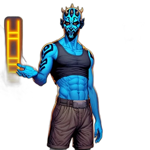 mask, staff, creature, concept art, pixel art, fantasy art, 3d render, blue transparent PNG cut-out