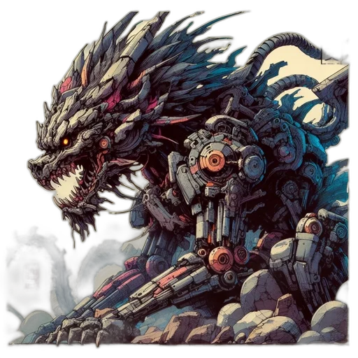 dragon, creature, concept art, fantasy art, pixel art, comic book art, steampunk, chinese transparent PNG cut-out