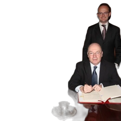 staff, furniture, jacket, two, men, suits, sign, documents transparent PNG cut-out