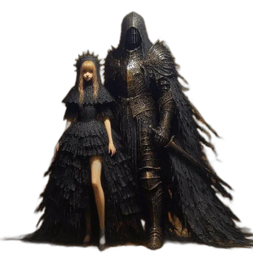 dress, concept art, fantasy art, 3d render, comic book art, dark, monochrome, two transparent PNG cut-out