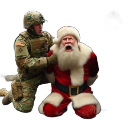 concept art, 3d render, two, soldiers, hold, apparently, distressed, santa transparent PNG cut-out