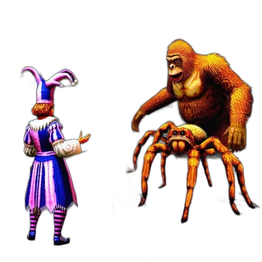 creature, animal, concept art, pixel art, 3d render, fantasy art, jester, gorilla transparent PNG cut-out