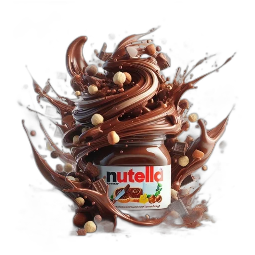 food, crown, photorealistic, 3d render, nutella, jar, surrounded, swirling transparent PNG cut-out