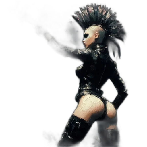 hair, jacket, creature, concept art, cyberpunk, 3d render, fantasy art, unconventional transparent PNG cut-out