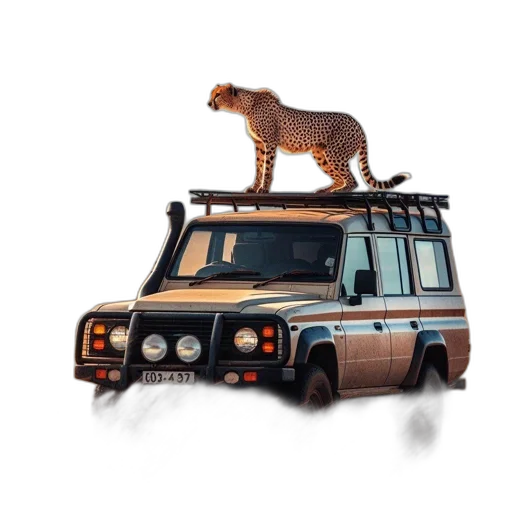 car, animal, creature, 3d render, concept art, photorealistic, pixel art, cheetah-topped transparent PNG cut-out