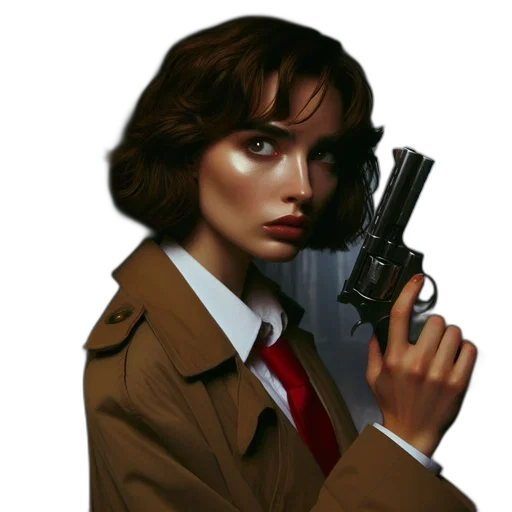 weapon, jacket, pixel art, comic book art, concept art, photorealistic, neon lights, woman transparent PNG cut-out