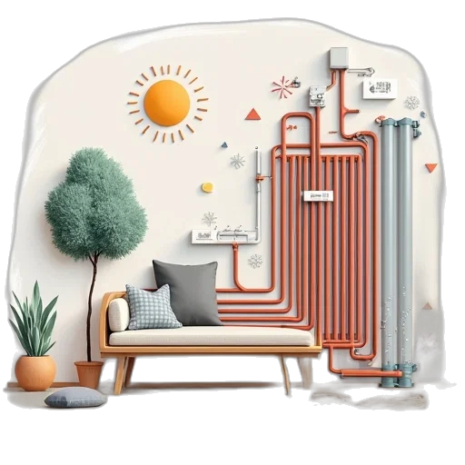 furniture, concept art, 3d render, example, diagram, heat, pump transparent PNG cut-out