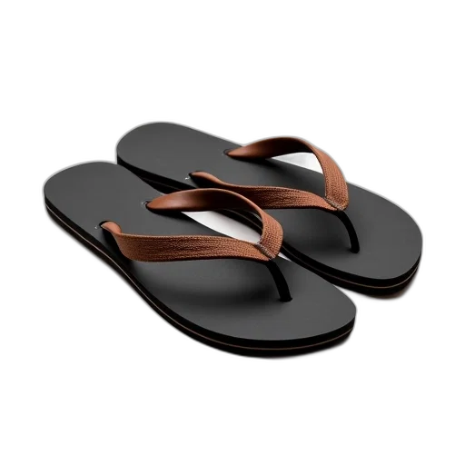shoes, 3d render, photorealistic, pair, black, flip-flops, brown, straps transparent PNG cut-out