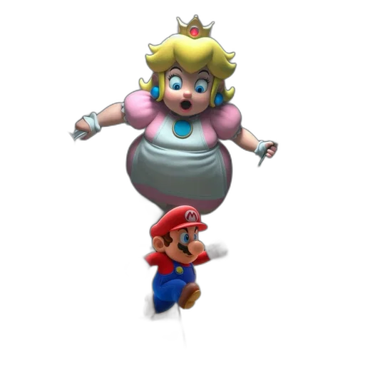 crown, dress, weapon, hat, 3d render, concept art, pixel art, mario-like transparent PNG cut-out