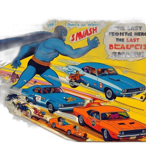 car, comic book art, concept art, vivid, panel, large, blue, superhero transparent PNG cut-out