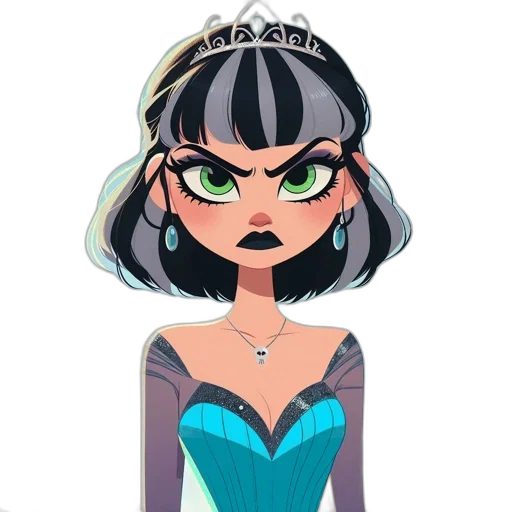jewelry, dress, crown, staff, cartoon, concept art, comic book art, fantasy art transparent PNG cut-out