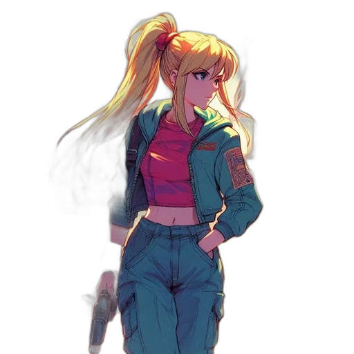 jacket, weapon, staff, sword, concept art, anime, vaporwave, cyberpunk transparent PNG cut-out