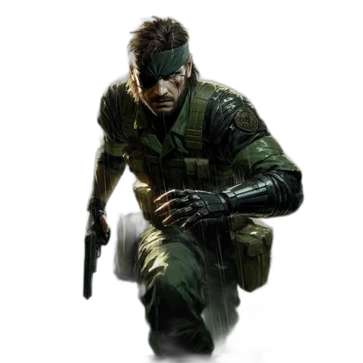 weapon, face, concept art, photorealistic, comic book art, 3d render, green, earth tones transparent PNG cut-out