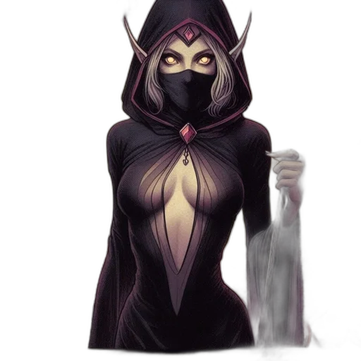 mask, staff, dress, face, concept art, fantasy art, pixel art, comic book art transparent PNG cut-out