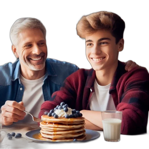 food, photorealistic, two, individuals, likely, father, son, seen transparent PNG cut-out