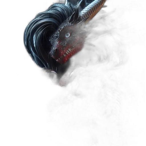 dragon, hair, creature, mask, photorealistic, concept art, fantasy art, 3d render transparent PNG cut-out