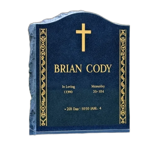 blue, granite, headstone, gold, trim, around, top, bottom transparent PNG cut-out