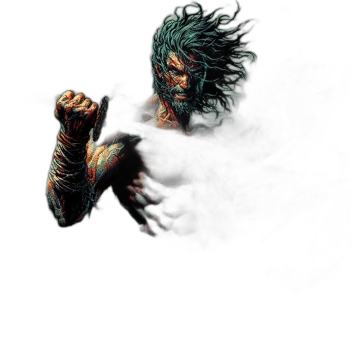 mask, hair, creature, weapon, concept art, comic book art, fantasy art, photorealistic transparent PNG cut-out