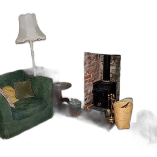 furniture, 3d render, concept art, photorealistic, fire, forest, fog, earth tones transparent PNG cut-out